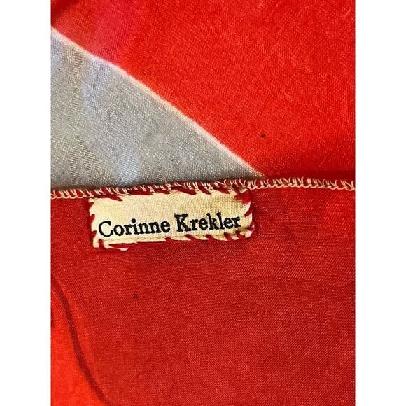 Floral on Red Scarf Corinne Krekler Semi Transparent 17” Square - Picture 3 of 4